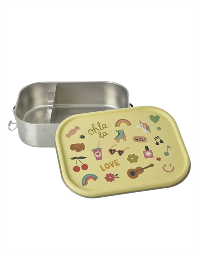 Rice - Stor Rustfri Stål Madkasse - Gul Unicorn Love Print 